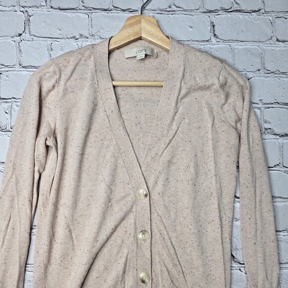 Loft Cotton Blend Button Beige Muted Blush Pink Duster Cardigan Sweater Size XS - Picture 2 of 11